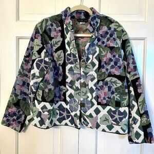 Ann Maurice Vintage Floral Blanket Jacket Coat‎ One Size Art to Wear 90's